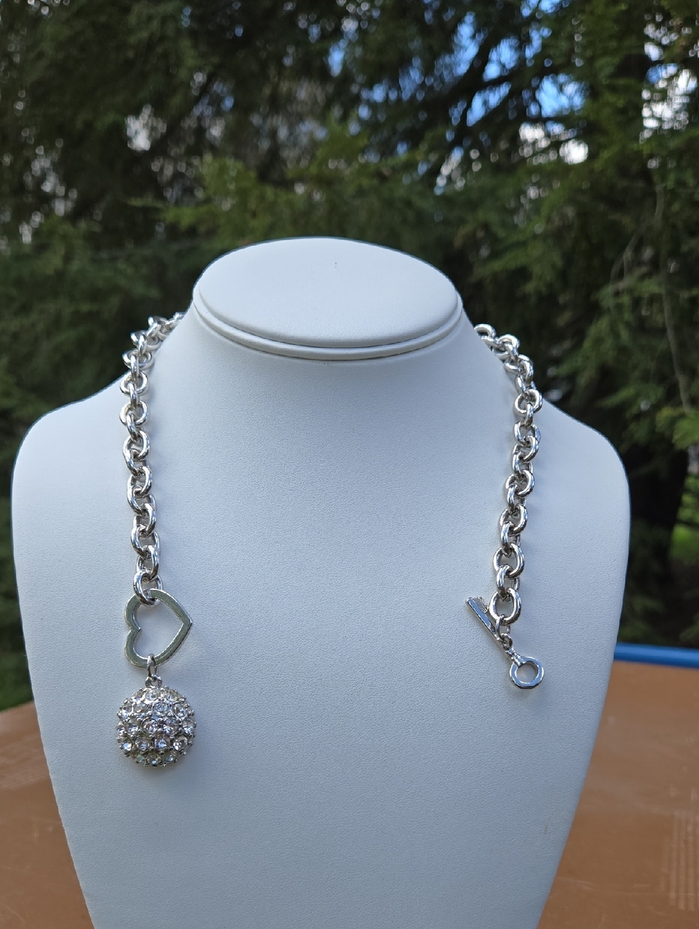 Guess Silver-Tone Crystal Ball Heart Key Toggle Necklace - Women Jewelry - Picture 9 of 16
